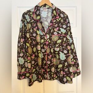 NWOT SET Bedhead Autumn Brown Floral Flannel Pajamas Pink Piping One Pocket  1X